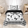 thumbnail image 1 of Manfei Black Bows Checkered Print Twin Comforter Sets for Women, Elegant Ribbon Bows Bedding Set, Black Reversible, 2pcs, 1 of 6