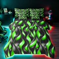 thumbnail image 1 of Manfei Black Bright Green Full Size Bedding Sets, Gradient Wave Striped Full Size Bed in a Bag, Black Reversible 7-Piece, 1 of 6