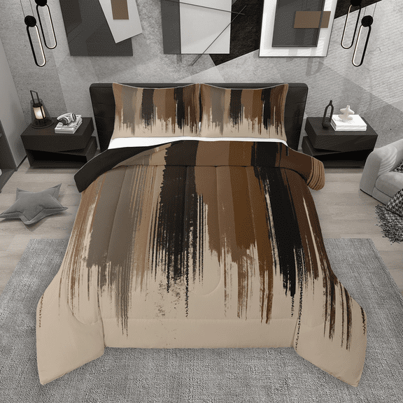 Manfei Black Brown Ombre Bedding Comforter Set 2pcs, Watercolor Artwork Twin Comforter Sets, Vintage Oil Painting Bedding Set, Super Cozy Room Decor