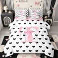 thumbnail image 1 of Manfei Black Cartoon Loves 7-Piece King Bedding,Initial Alphabet T Pattern King Bed in a Bag,Pink Reversible, 1 of 7