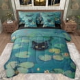 thumbnail image 1 of Manfei Black Cat Bedding Comforter Set 7 Pieces for Kids Children,Nature Floral Lotus Full Bedding Set Lightweight,Cartoon Animal Fitted Sheet Flat Sheet,Super Cozy Room Decor,Reversible, 1 of 8