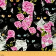 thumbnail image 1 of Manfei Black Cat Fabric (5 Yards) - Pink Flower Pet Kitten Home Decor Sewing Crafting Fabric for Kids Teens, 1 of 6