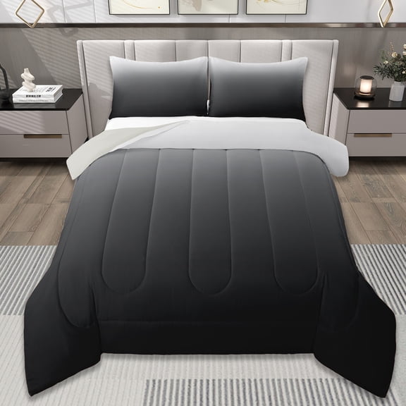 Manfei Black Comforter Sets Twin Size,Gray Ombre Comforters & Duvets,Modern Aesthetic Art Bedding Twin Comforter Set,Breathable Room Decoration Reversible,2-Piece