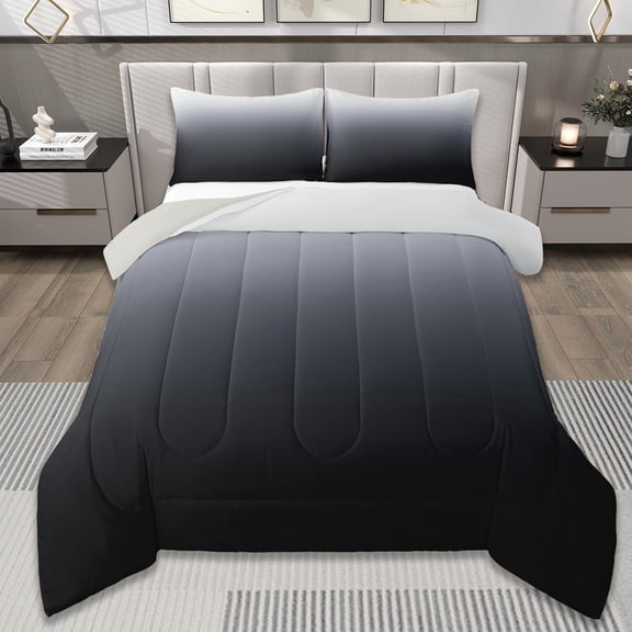 Manfei Black Comforter Sets Twin Size,Silver Ombre Comforters & Duvets,Modern Aesthetic Art Bedding Twin Comforter Set,Breathable Room Decoration Reversible,2-Piece