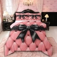 thumbnail image 1 of Manfei Black Crystal Bow Knot Full Size Comforter Sets 3 Pieces for Kids Teens,Girls Women Vintage Plaid Bedding Sets,Pink Reversible,Breathable Home Decor, 1 of 6