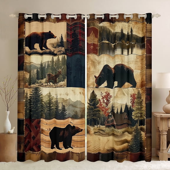 Manfei Black Elk Deer Moose Black Out Curtains, Western Animal Wildlife Curtains Pack of 2 (42x63 Each), Rustic Lodge Cabin Patchwork Bedroom Curtains, Curtains and Drapes Decor