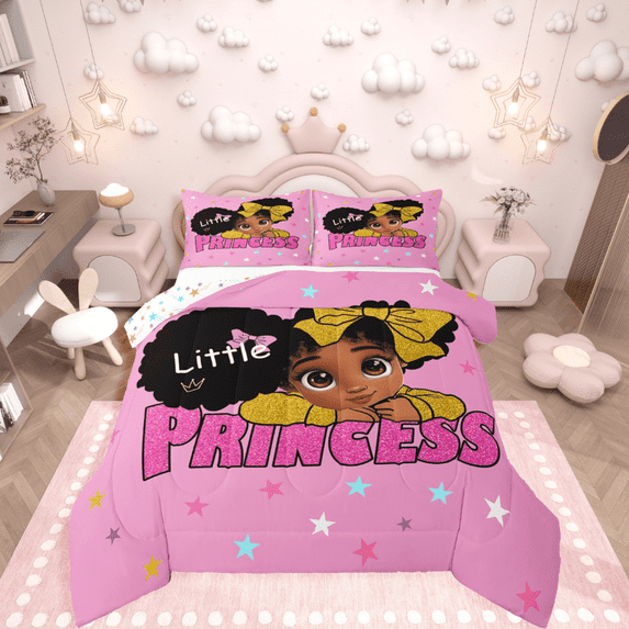 Manfei Black Girl 3-Piece Full Size Comforter Sets,Kawaii Princess Bedding Comforter Set,Colorful Stars Lightweight Bedding Sets,Super Cozy Glitter Room Decoration,Reversible