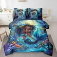 thumbnail image 1 of Manfei Black Girl Mermaid 7-Piece Bedding Comforter Set,Ocean Animal King Bedding Sets,Sealife Goldfish Bed Sheets For Kids,Luxury Bedroom Decor Reversible, 1 of 8