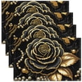 thumbnail image 1 of Manfei Black Gold Rose Placemats Set of 4 for Women, Golden Leaves Table Mats for Dining Table Set of 4, Princess Pearl Table Place Mats for in Door Dining, Luxurious Dining Room Decor, 1 of 4