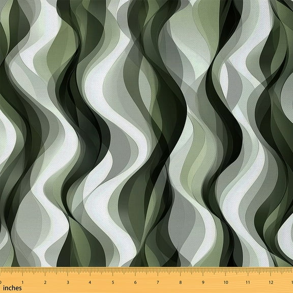 Manfei Black Gray Green Wave Lines Fabric by the Yard (1 Yard), Contemporary Abstract Decorative Fabric by the Yard, Geometric Stripes Sewing & Crafting Fabric