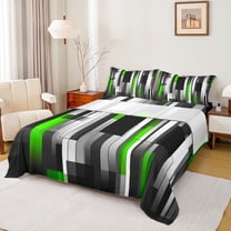 Manfei Black Green Gray Twin Sheet Sets 3pcs, Modern Gradient Stripe Twin Fitted Sheet, Contemporary Geometric Flat Sheet, Lightweight Room Decor