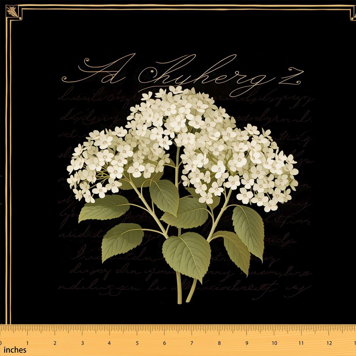 Manfei Black Hydrangea Fabric by the Yard 5 Yards, White Bloom Tile ...