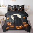 thumbnail image 1 of Manfei Black Kitten 7 Pieces Bedding Comforter Set,Halloween Pumpkin Lantern Full Bedding Set,Trick Or Treat Fitted Sheet Flat Sheet For Teens,Luxury Bedroom Decor Reversible, 1 of 8