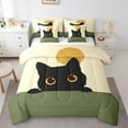 thumbnail image 1 of Manfei Black Kitten Bedding Comforter Set 7pcs,Cartoon Animal Cat Queen Bedding Sets,Green Yellow Queen Sheet Sets,Super Cozy Bedroom Decor Reversible, 1 of 7