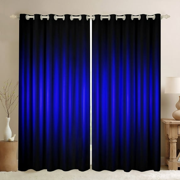 Manfei Black Navy Blue Blackout Curtains Set of 2 (52x84 Each), Neon Gradient Stripe Window Curtains, Modern Abstract Geometric Curtains and Drapes, Luxury Bedroom Decor