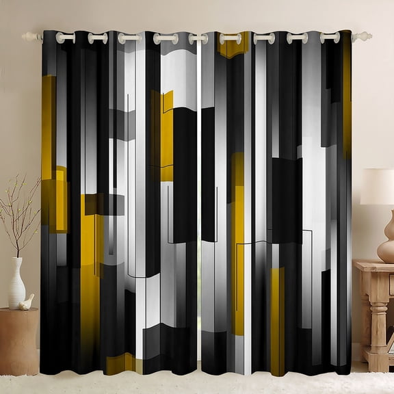Manfei Black Orange Gray Black Out Curtains, Modern Gradient Stripe Curtains Pack of 2 (42x63 Each), Contemporary Geometric Bedroom Curtains, Luxury Home Decor