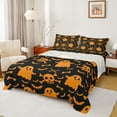 thumbnail image 1 of Manfei Black Orange Halloween Queen Sheet Sets 4-Piece, Cute Spooky Animal Ghost Flat Sheet, Skull Bone Bat Queen Fitted Sheet, Ultra Soft Room Decor, 1 of 7