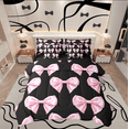 thumbnail image 1 of Manfei Black Pink Bow Bedding Queen Size, Kawaii Cartoon Bed Set, Dreamy Princess Reversible Bedding Sets Queen Size, Ultra Soft Bedroom Decoration, 7pcs, 1 of 7