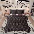 thumbnail image 1 of Manfei Black Pink Bowknot Bedding Comforter Set 7 Pieces for Kids, Cute Princess Bow Full Bedding Set, Kawaii Cartoon Bow-tie Reversible Fitted Sheet Flat Sheet, Super Cozy Room Decor, 1 of 7
