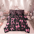 thumbnail image 1 of Manfei Black Pink Bowknot Bedding Comforter Set 7 Pieces for Teens, Rustic Farmhouse Floral Full Bedding Set, Kawaii Cartoon Reversible Fitted Sheet Flat Sheet, Ultra Soft Home Decor, 1 of 8