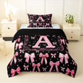 thumbnail image 1 of Manfei Black Pink Bownot Twin Comforter Sets,Girls Personalized Letter A Bedding Set,Black Reversible,2 Pieces,1 Comforter and 1 Pillowcase, 1 of 7