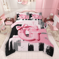 thumbnail image 1 of Manfei Black Pink Ombre Queen Comforter Set 3 Pieces for Girls, Bow Knot Monogrammed Bedding Sets, Personalized Letter G Bedding Comforter Set, Super Cozy Room Decor, 1 of 8