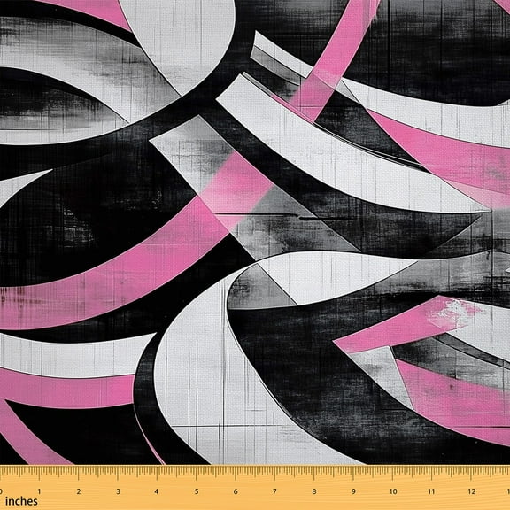 Manfei Black Pink White Fabric by the Yard (1 Yard), Contemporary Stripe Decorative Fabric by the Yard, Geometric Lines Sewing & Crafting Fabric, Luxurious Living Room Decor