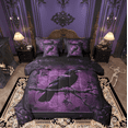 thumbnail image 1 of Manfei Black Purple Crow Twin Bedding Sets 7-Piece for Kids, Vintage Western Bohemian Bedding Comforter Set, Halloween Theme Reversible Sheet Sets, Ultra Soft Home Decor, 1 of 7