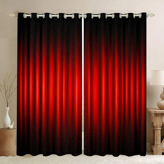 Manfei Black Red Black Out Curtains, Neon Gradient Stripe Curtains Pack of 2 (42x63 Each), Modern Abstract Geometric Bedroom Curtains, Luxury Room Decor