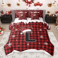 thumbnail image 1 of Homewish Black Red Buffalo Twin Bedding Sets 7-Piece for Teen, Cute Initial L Letter Bedding Comforter Set, Merry Christmas Reversible Sheet Sets, Luxury Bedroom Decor, 1 of 7