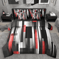 thumbnail image 1 of Manfei Black Red Gray Bedding Comforter Set 7-Piece, Modern Gradient Stripe Full Bedding Set, Contemporary Geometric Fitted Sheet Flat Sheet, Microfiber Bedroom Decor, 1 of 8