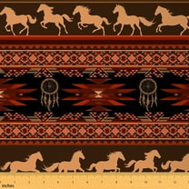 Manfei Black Red Orange Sewing & Crafting Fabric (1 Yard), Dream Catcher Horse Home Decor Fabric by the Yard, Hippie BohoAztec DIY Fabric