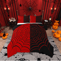 Manfei Black Red Spider Web Bedding Comforter Set, Gothic Cartoon Twin Comforter Sets, Spooky Halloween Theme Reversible Bedding Set, Microfiber Bedroom Decor, 2-Piece