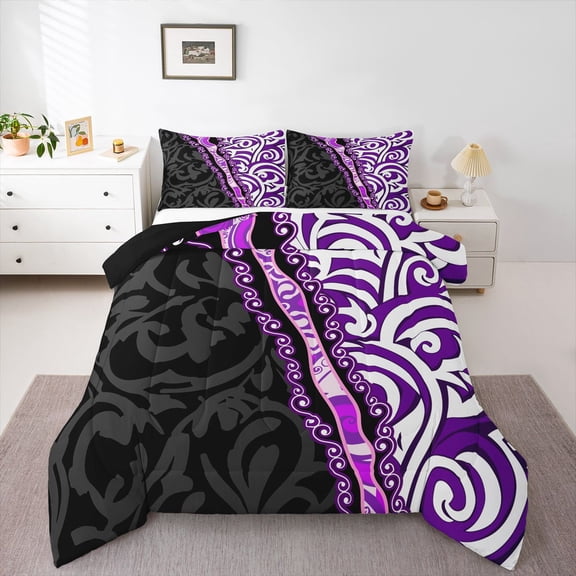 Manfei Black Red Stripes 3 Pieces Queen Comforter Set for Boys Girls,Abstract Spiral Lines Ultra Soft Bedding Sets,Exotic Style Bedding Comforter Set Breathable,Luxury Bedroom Decor,Reversible