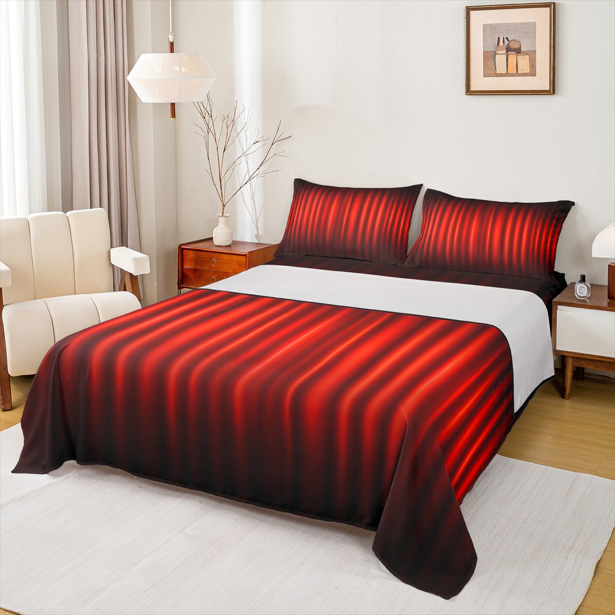 Manfei Rug Manfei Black Red Twin Sheet Sets, Neon Gradient Stripe Twin Fitted ...