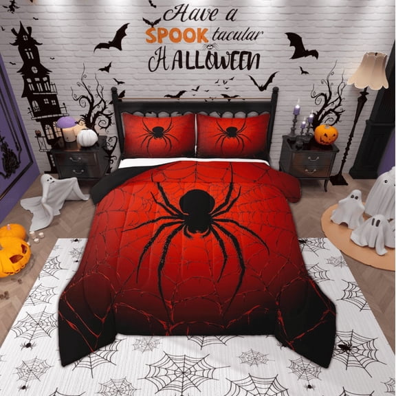 Manfei Black Spider Bedding Comforter Set,Lids Halloween Theme Twin Comforter Sets,Spider Webs Bedding Set For Teens,Super Cozy Room Decor Reversible,2pcs
