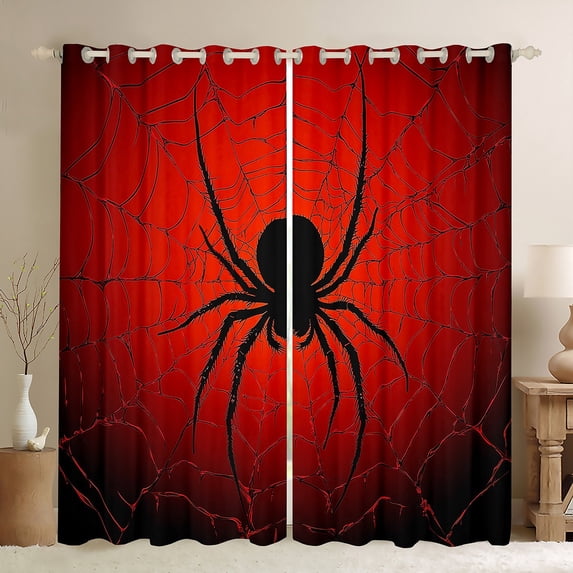 Manfei Black Spider Blackout Curtains Set of 2 (52x84 Each),Lids Halloween Theme Window Curtains,Spider Webs Curtains and Drapes For Teens,Super Cozy Room Decor