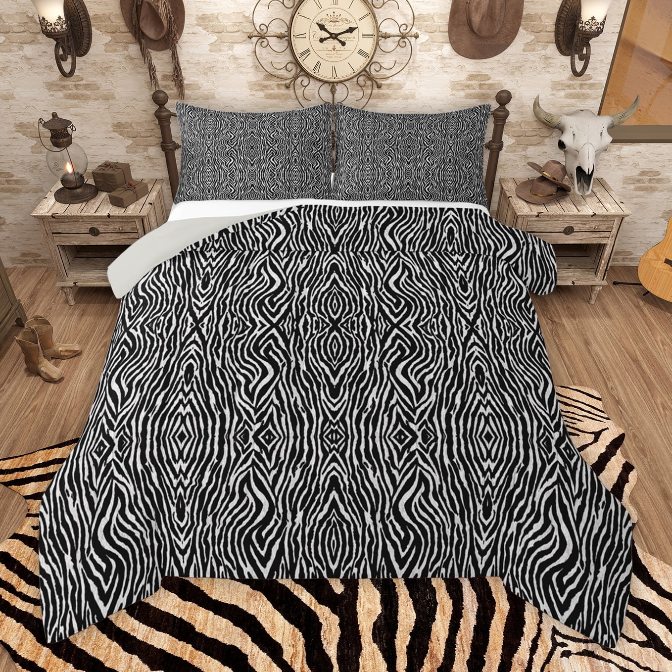 Manfei Black White Abstract Full Size Comforter Sets, Zebra Animal ...