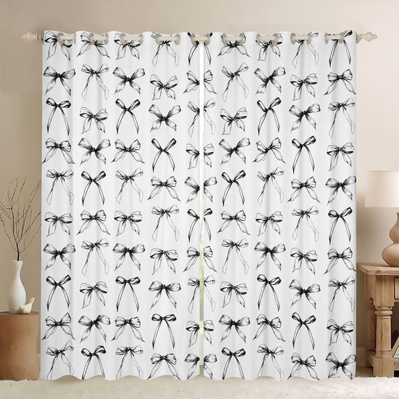 Manfei Black White Bows Print Black Out Curtains for Girls, Elegant Ribbon Bows Curtains Pack of 2 (42x63 Each)