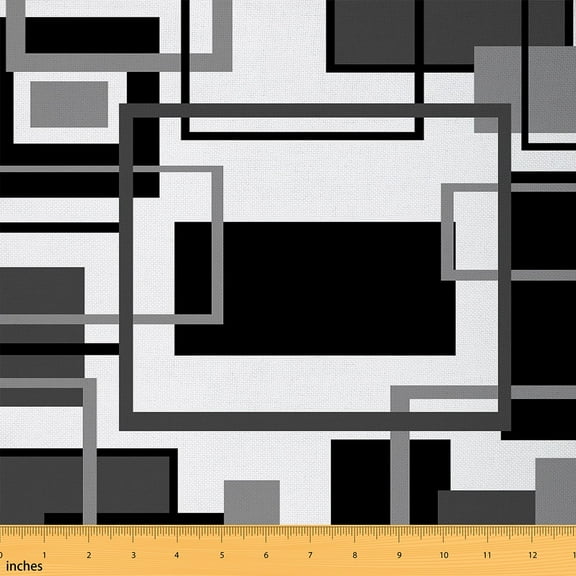 Manfei Black White Gray Fabric by the Yard (2 Yards), Geometric Square Decorative Fabric by the Yard, Contemporary Abstract Sewing & Crafting Fabric, Luxury Bedroom Decoration