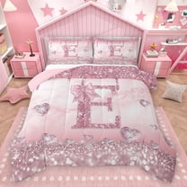 Homewish Bling Bowknot Monogrammed Bedding Comforter Set, Romantic Initial E Letter Twin Comforter Sets, Dreamy Princess Style Reversible Bedding Set, Breathable Home Decor, 2pcs