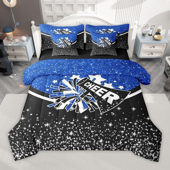 Manfei Bling Crystal Glitter 7-Piece Twin Bedding Sets for Female Girls,Girly Dreamy Dance Bedding Comforter Set,Cheer Team Breathable Sheet Sets,Ultra Soft Home Decor,Reversible