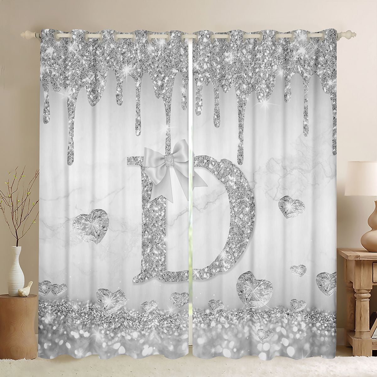 Homewish Bling Monogrammed D Blackout Curtains Set of 2 (52x84 Each ...