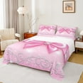thumbnail image 1 of Manfei Bling Pink Bowknot Twin Sheet Sets for Kids, Diamond Floral Print Twin Fitted Sheet, Princess Bow Style Flat Sheet, Luxury Bedroom Decor, 3 Pieces, 1 of 7