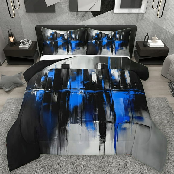 Manfei Blue Abstract Ombre Bedding Comforter Set, Aesthetic Watercolor Art Twin Comforter Sets, Fashion Modern Stripes Reversible Bedding Set, Luxury Bedroom Decor, 2-Piece