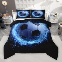 Manfei Blue Cartoon Football Bedding Comforter Set, Soccer Sports Lover Twin Comforter Sets, Teens Kids Boys Reversible Bedding Set, Breathable Home Decor, 2 Pieces