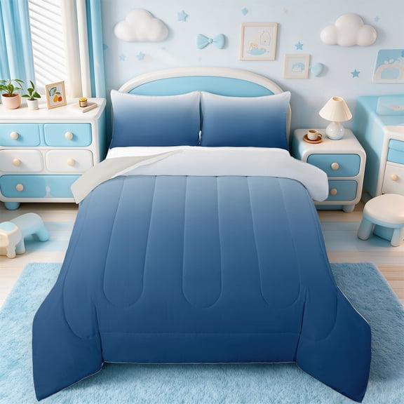 Manfei Blue Bedding Sets Twin with Comforter,White Gradient Duvet Insert,Modern Abstract Art Comforter Sets Twin Size,Ultra Soft Room Decorative Reversible,2pcs