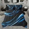 thumbnail image 1 of Manfei Blue Black 7-Piece Bedding Comforter Set,Modern Minimalist Geometric King Bedding Sets,Abstract Wave Lines Bed Sheets For Teens,Ultra Soft Home Decor Reversible, 1 of 9