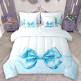 thumbnail image 1 of Manfei Blue Bling Bow Knot Twin Bedding Sets 7pcs for Girls, Princess Glitter Ribbon Bedding Comforter Set, Sparkle Stars Sheet Sets, Ultra Soft Home Decor, 1 of 8