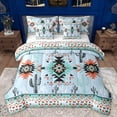 thumbnail image 1 of Manfei Blue Boho Aztec Bedding Comforter Set 7 Pieces for Women, Tribal Abstract Ombre Full Bedding Set, Hippie Cactus Plant Reversible Fitted Sheet Flat Sheet, Breathable Home Decor, 1 of 7